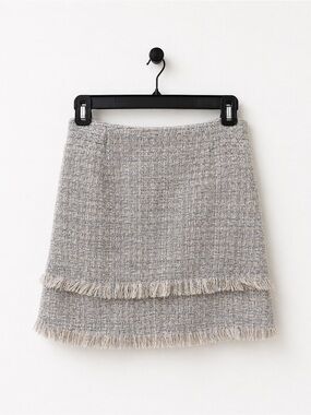 Frayed Hem Tweed Mini Skirt - Light Gray
